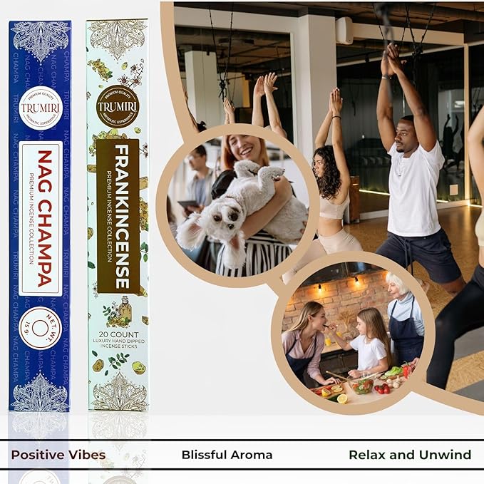 Trumiri Incense Sticks - Combo Pack of 35 Insence-Sticks - 15 Nag Champa + 20 Frankincense - Insenses - Insents - Incents - Inscense - Incence - Incienso - All Natural Incense Sticks