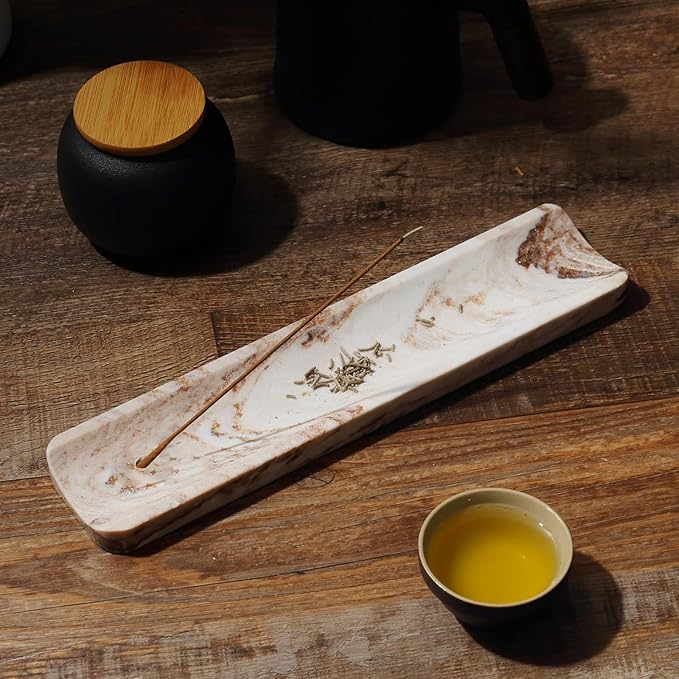 Koville Marble Incense Holder, Incense Holder for Sticks, Incense Sticks Holder Ash Catcher for Meditation Yoga SPA, Natural Stone Incense Burner, Home Table Decor