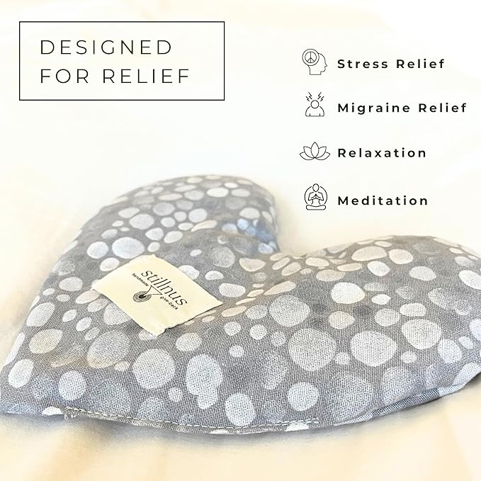 Cooling Eye Pillow with Lavender – Grey Dot Heart Mask for Puffy Eyes, Stress Relief, Sensory Recovery – Meditation & Bedtime Calm Gift Under $40