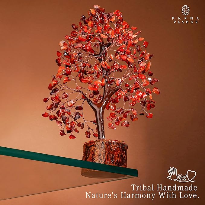 Crystal Tree of Life Carnelian Healing Crystal Trees for Home & Office Decoration, Handmade Crystal Money Bonsai Trees for Positive Energy, Good Luck, Christmas Decor, Birthday Gifts for Women, Mom