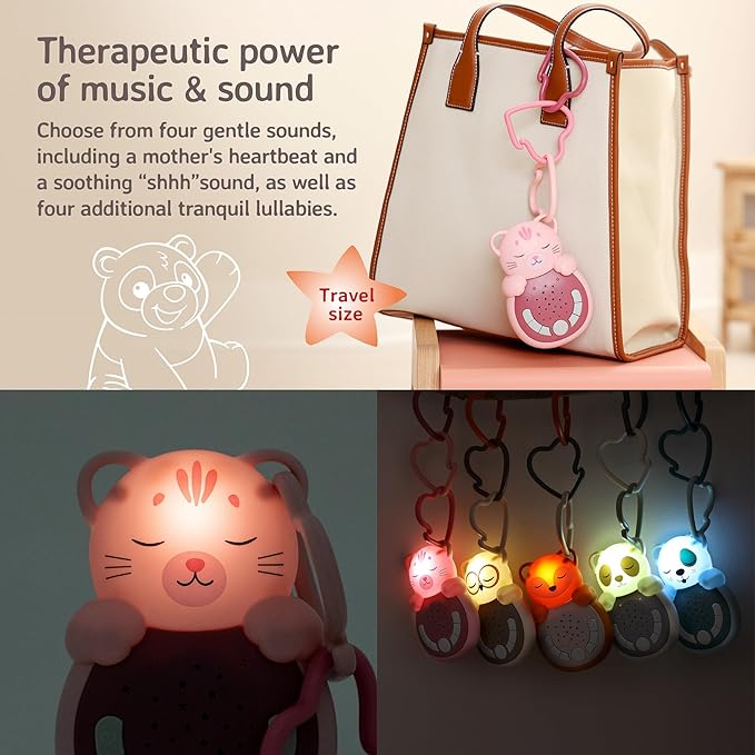 Cloud b Travel Comforting Sound Machine w/Calming Light | 4 White Noise and 4 Lullabies | Re-Activating Smart Sensor | Sweet Dreamz On The Go™ - Cat