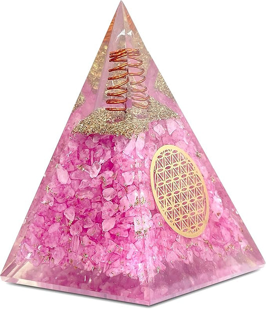 Rose Quartz Orgone Pyramid for Healing Energy – Handcrafted Crystal Pyramid with Copper Coil for Love, Harmony & Meditation – Reiki, Chakra Balancing, Positive Energy Generator Spiritual Gift