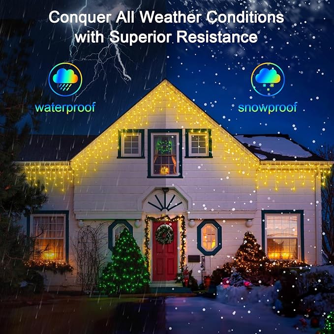 50FT 504 LED Outdoor Christmas Lights - 112 Ice Drops, 12 Pro Modes with Timer Memory & Brightness, Waterproof Hanging Ice String Light for Holiday Wedding Garden Fence House Decor (Warm White)
