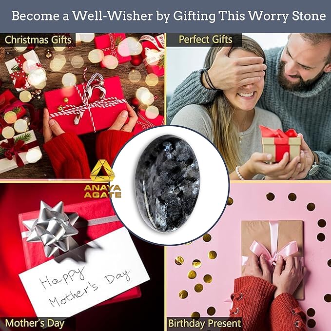 Larvikite Worry Stones – Crystal Thumb Worry Stone for Anguish, Stress – Relaxing & Soothing Balance Stones for Meditation, Relief – Healing Stones & Crystals for Men, Women
