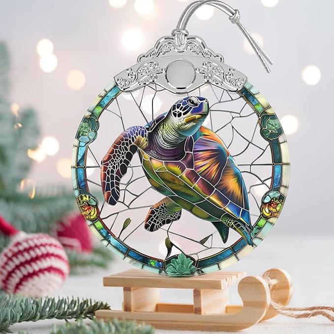 Charming Turtle Stained Glass Orament - Christmas Ornament - Christmas Decorations for Tree - Holiday Present ldeas - Gift Exchange