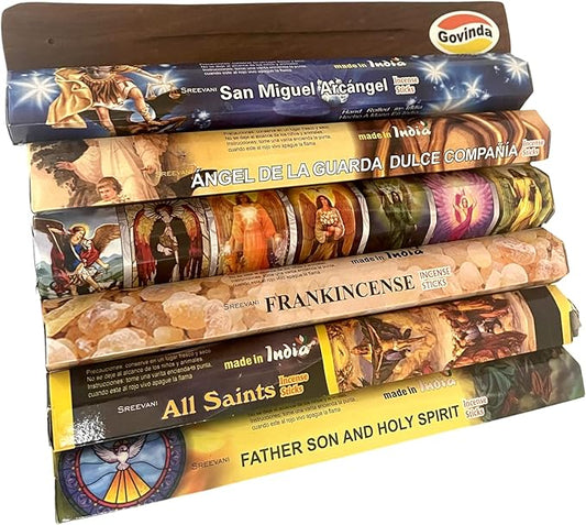 Sreevani Incense Sticks Variety Pack #18 and Incense Stick Holder Bundle Gift Set with 6 Church Fragrances