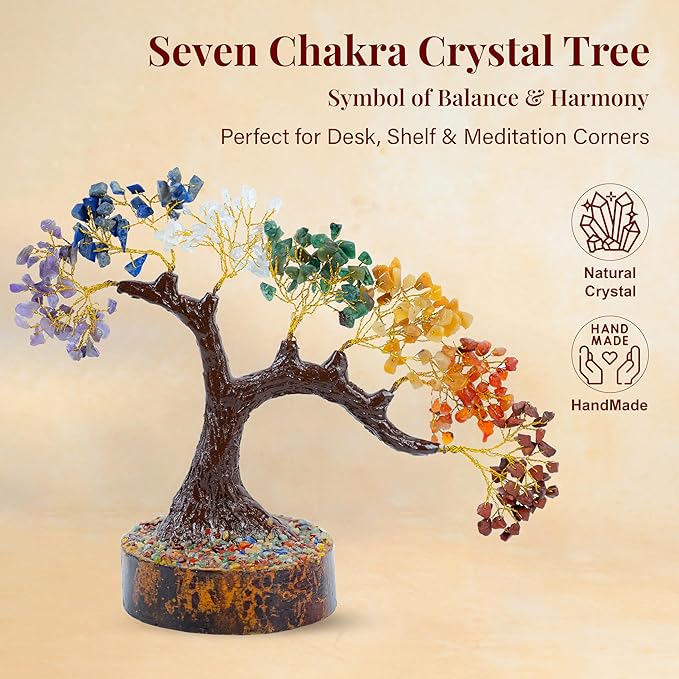 Crocon Crystal Tree of Life 7 Chakra Healing Crystal Bonsai Tree for Home Decor Gift Good Luck Birthday Gifts for Women & Mom, Office Desk Decor Living Room Decor Handmade Trees for Positive Energy
