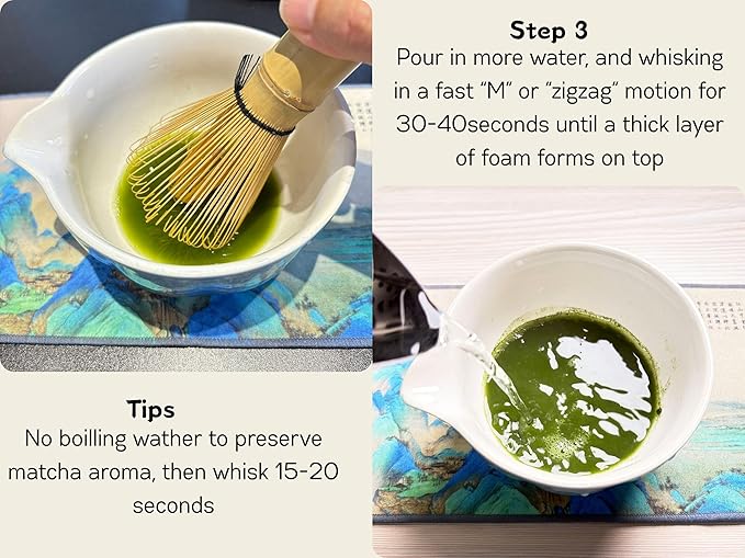 Matcha Whisk set, 8pcs Matcha Making Kit Includes Ceramic Bowl, Bamboo Whisk (Chasen), Whisk Holder, Sifter, Bamboo Scoop, Scoop Rest, Tea Towel, Macha kit for Matcha Tea Ceremony, Blue
