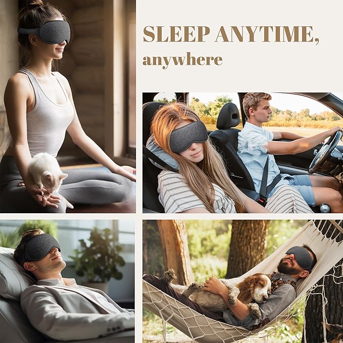 Sleep Mask for Men Women - 100% Blackout Eye Masks for Sleep, Zero Pressure 3D Sleeping Mask, Adjustable Light Blocking Eye Cover Blindfold for Travel, Nap, Night Work, Office - Gray