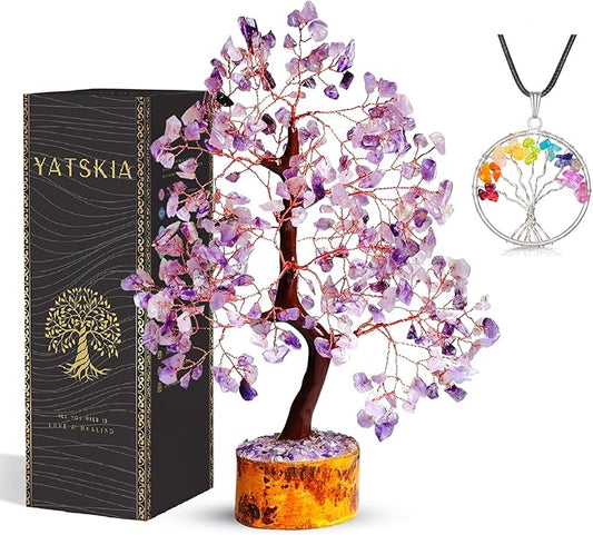 YATSKIA Amethyst Crystal Tree Stones and Crystals Tree of Life, Crystal Home Decor, Good Luck Gifts, Spiritual Gifts for Women