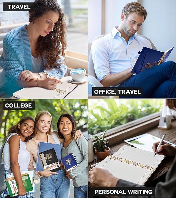 Large Spiral Notebook Journal for Women Men - 300 Numbered Lined Pages, College Ruled,B5 Hardcover Spiral Bound Notebook for School, Work, Note Taking, Writing, Leather Spiral Journal 7"x10"