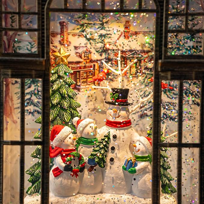 Christmas Snow Globe Swirling Glittering Snowman Choir Manger Scene, USB Lined/Battery Operated Lighted Snowman Carolers Musical Water Lantern for Christmas Festival Decoration Gifts