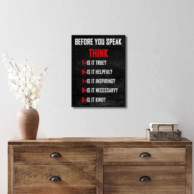 Pyradecor Motivational Think Before You Speak Classroom Positive Quotes Inspirational Poster Canvas Prints Wall Art for Office Living Room Home Decorations