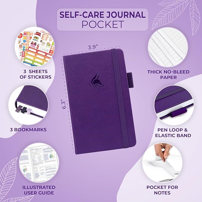 Clever Fox Self-Care Journal Pocket – Daily Reflection Notebook – Mental Health & Personal Development Planner, Meditation & Mood Log (Purple)
