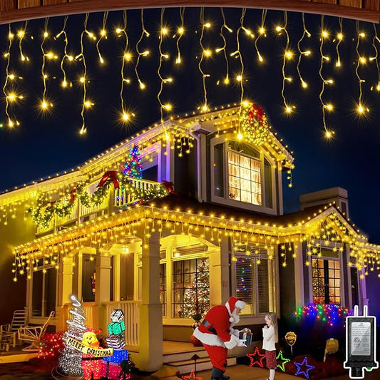 50FT 504 LED Outdoor Christmas Lights - 112 Ice Drops, 12 Pro Modes with Timer Memory & Brightness, Waterproof Hanging Ice String Light for Holiday Wedding Garden Fence House Decor (Warm White)