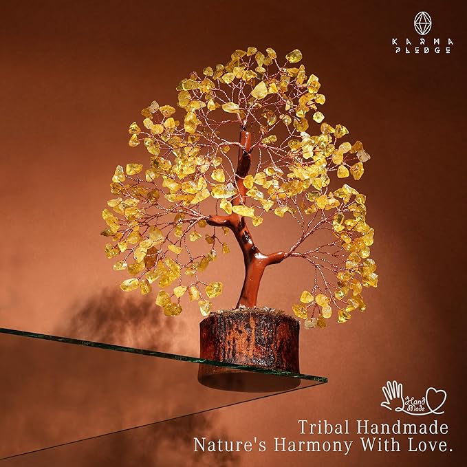 KARMAPLEDGE Crystal Tree Gifts for Women, Chakra Healing Citrine Crystals Handmade Tree of Life for Home and Office Desk Decoration, Reiki Healing, Good Luck, Positive Energy, Money, Birthday Gifts