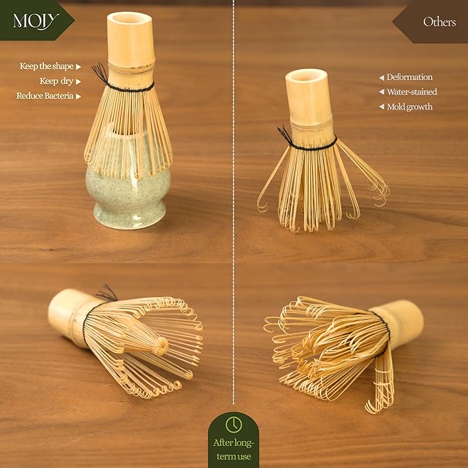 Matcha Whisk Set, Matcha Set, Handcrafted Bamboo Chasen & Ceramic Bowl Matcha Kit, 5 Pcs Matcha Set Whisk and Bowl with Stainless Steel Sifter, Tea Ceremony, Jade