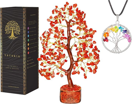 YATSKIA Red Jasper Crystals - Crystal Tree of Life - Gemstone Tree - Spiritual Items - Meditation Room Decor - Spiritual Decor - Reiki Gifts - Good Luck Charms - Metaphysical Gifts