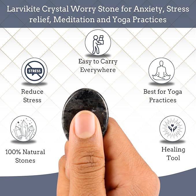 Larvikite Worry Stones – Crystal Thumb Worry Stone for Anguish, Stress – Relaxing & Soothing Balance Stones for Meditation, Relief – Healing Stones & Crystals for Men, Women