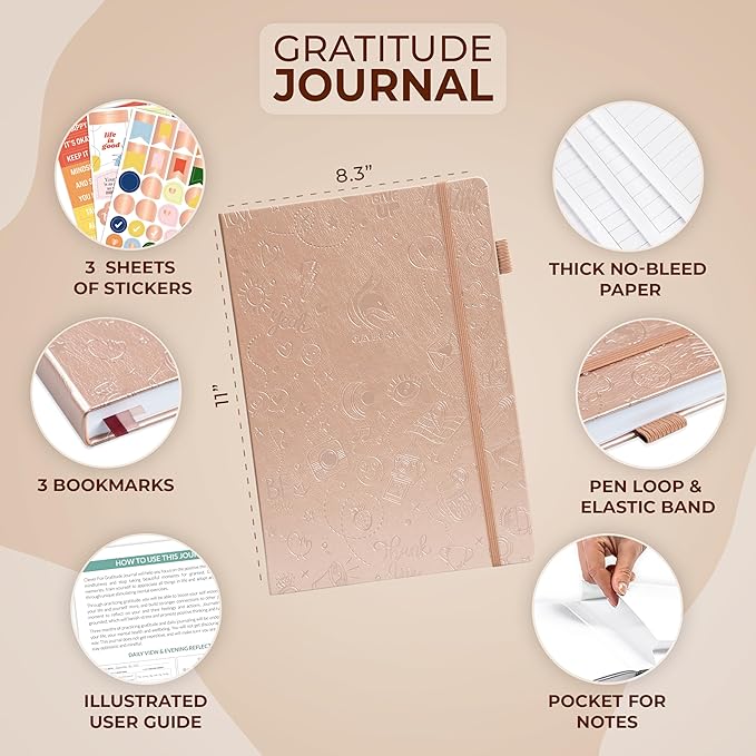 Clever Fox Gratitude Journal Large – Happiness, Positivity & Affirmation Journal – Inspirational Daily Notebook, 3 Months, 8.3x11” (Rose Gold)