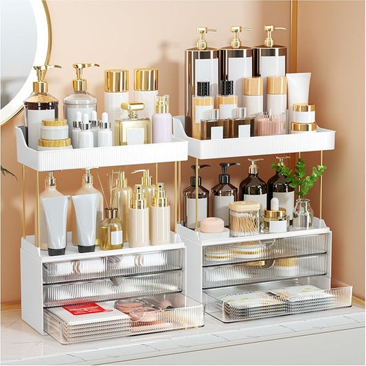 2 Sets Makeup Organizer – 5 Tier Bathroom Organizers and Storage, Versatile Perfume Vanity Organizer, Ideal for Cosmetic, Large Skincare, Face Mask, Office Supplies, Clear