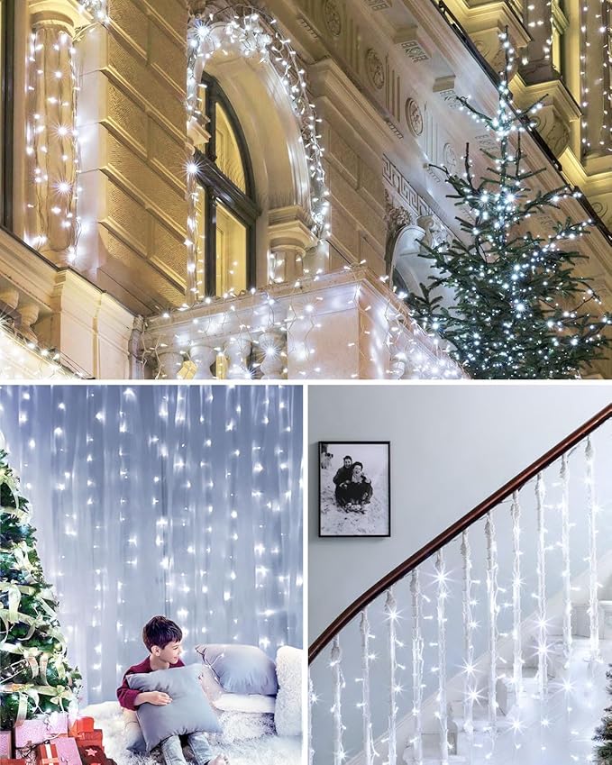 380LED 125FT Cool White Christmas Lights, Extra Long Outdoor String Lights Waterproof, Timer & Memory, 8 Modes Dimmable Plug in Fairy for Classroom Decor Outside Tree Wedding Patry