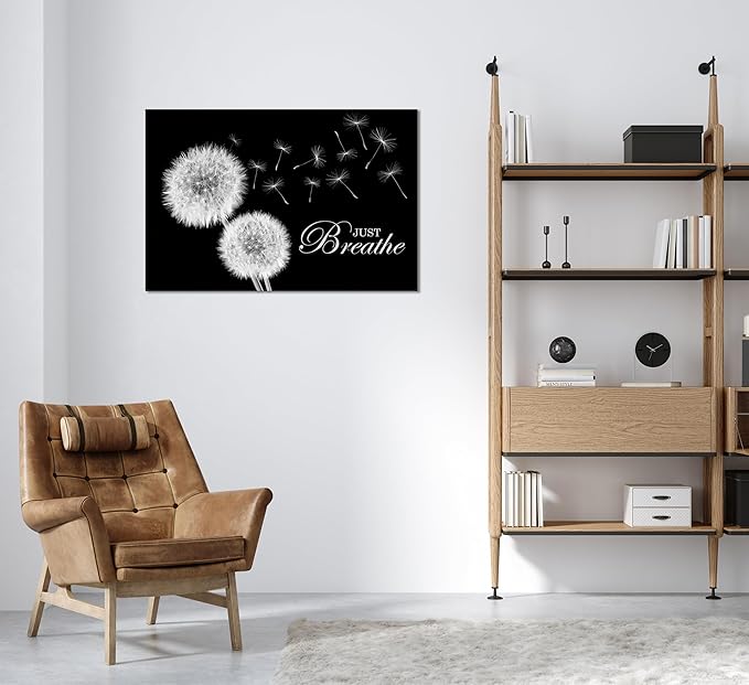 SKASNFAI Zen Wall Decor Motivation Dandelion Just Breathe Canvas Print Artwork Motivation Positive Wall Art for Inspirational Quotes Yoga Room (20L x 30W)