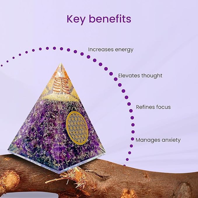 Orgone Pyramid of Success, Amethyst Orgonite Pyramid, Reiki Energy Generator for Healing, Meditation, and Positive Energy