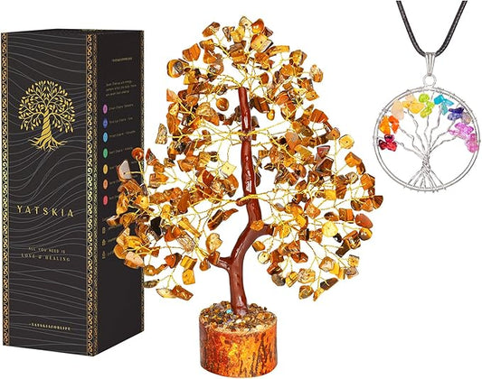 YATSKIA Tiger Eye Crystal Tree - Gemstone Tree of Life - Tiger Eye Stone - Chakra Gifts - Crystal Décor - Feng Shui Decor - Spiritual Gifts for Women
