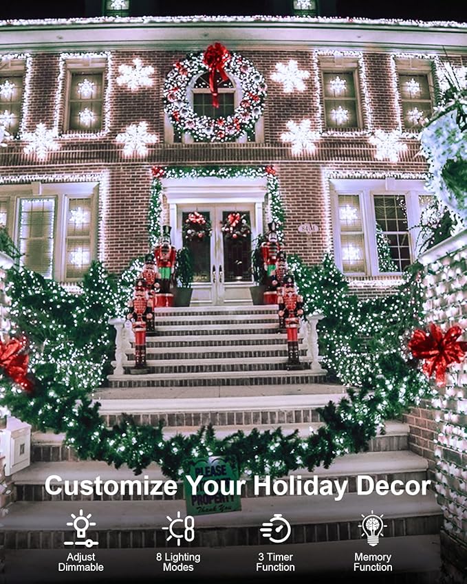 380LED 125FT Cool White Christmas Lights, Extra Long Outdoor String Lights Waterproof, Timer & Memory, 8 Modes Dimmable Plug in Fairy for Classroom Decor Outside Tree Wedding Patry