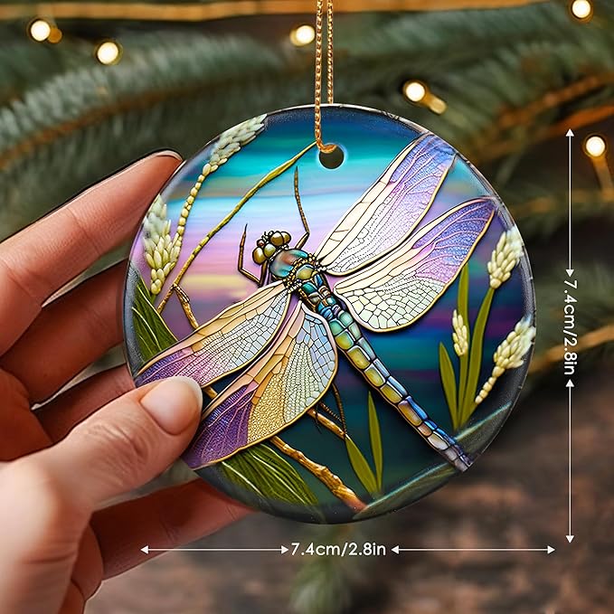 Touber Dragonfly Hanging Ornament - Christmas Tree Decor for Dragonfly Lovers - Pattern C