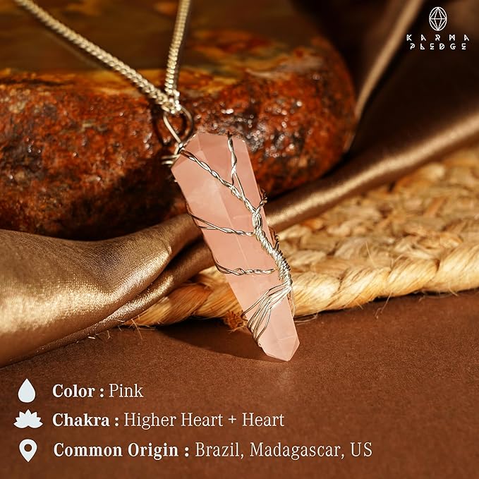 7 Chakra Healing Crystal Tree with Rose Quartz Crystal Necklaces Gifts for Women, Positive Energy, Wealth, Success, Meditation, Home & Office Decor, Spiritual Birthday Gifts for Mom and Loved one,