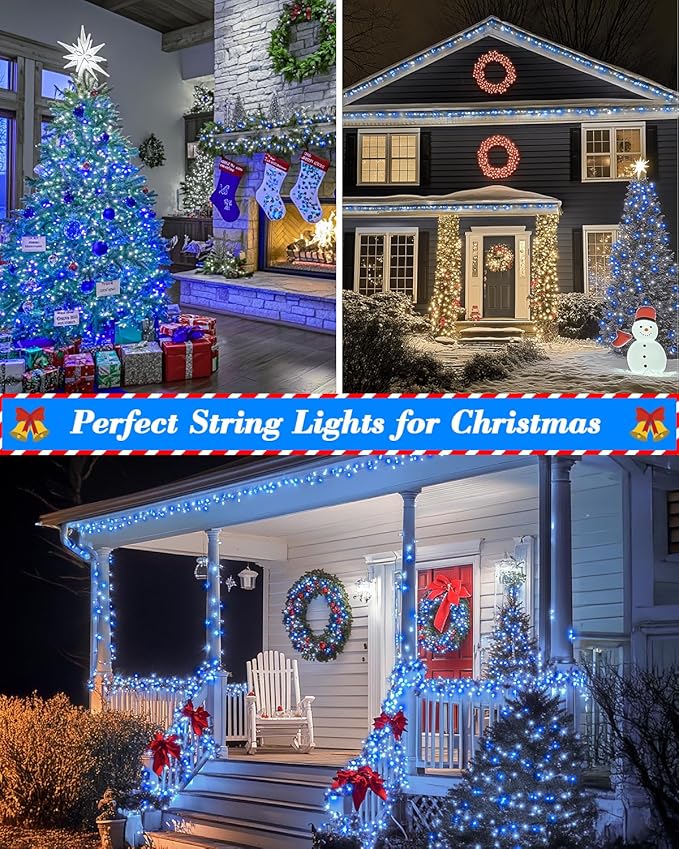 Blue White Christmas Lights Outdoor,Total 710FT 1800 LED,Extra Long String Lights Waterproof, Timer & Memory, 8 Modes Dimmable Plug in Fairy for Outside Tree Wedding Patry