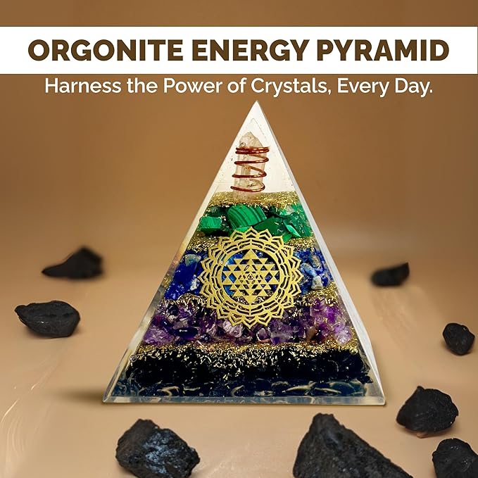 Tourmaline Orgone Pyramid – Anxiety Relief & Energy Shield – Handcrafted Orgone Generator with Tourmaline, Amethyst, Lapis Lazuli & Malachite – Meditation Altar Décor & Gift