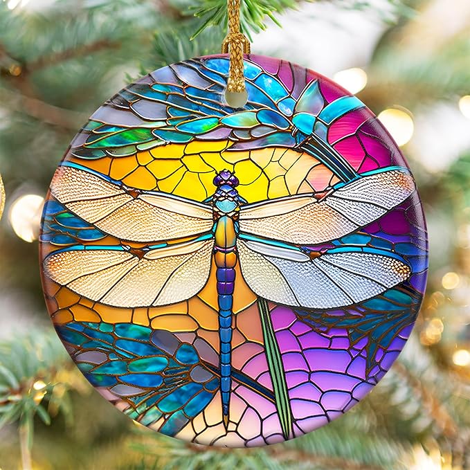 Dragonfly Christmas Ornaments, Touber Christmas Hanging Ornament, Christmas Tree Ornaments, Holiday Decor, Gifts for Dragonfly Lovers, Dragonflies Theme Gift - Pattern A