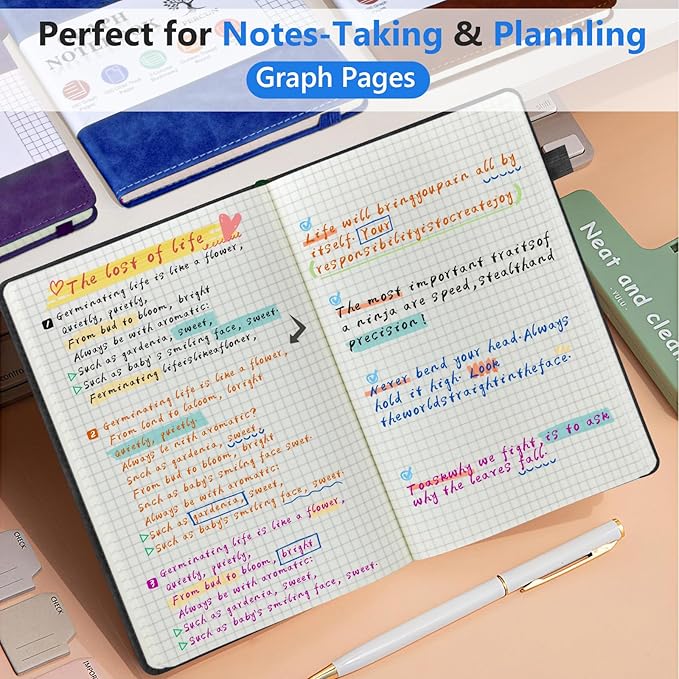 Graph Paper Notebook, 160 Pages Grid Journal for women & men, A5 Hardcover Leather Graphing Notebook for School, Work, Travel, Note Taking 5.9”x8.5” (Black)