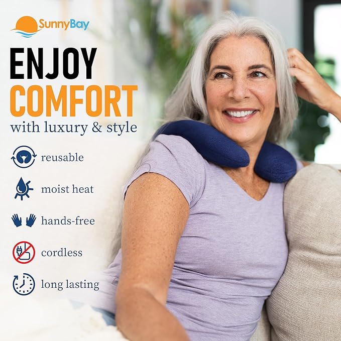 SunnyBay Microwave Heating Pad, Microwavable Heated Neck Pillow for Moist Hot Therapy, Aromatherapy Heated Neck and Shoulder Wrap with Flaxseed and Lavender Filling, 2.5 lbs, Navy Blue