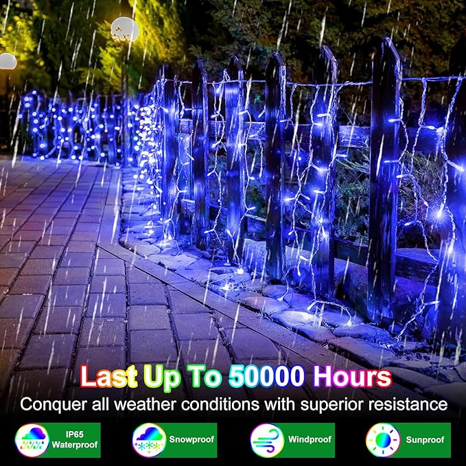 82FT 810 LED Outdoor Christmas Lights - 180 Ice Drops, 12 Pro Modes with Timer Memory & Brightness, Waterproof Hanging Ice String Light for Holiday Wedding Garden Fence House Decor (Blue)