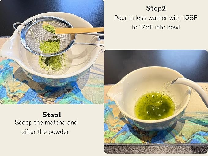 Matcha Whisk set, 8pcs Matcha Making Kit Includes Ceramic Bowl, Bamboo Whisk (Chasen), Whisk Holder, Sifter, Bamboo Scoop, Scoop Rest, Tea Towel, Macha kit for Matcha Tea Ceremony, Blue