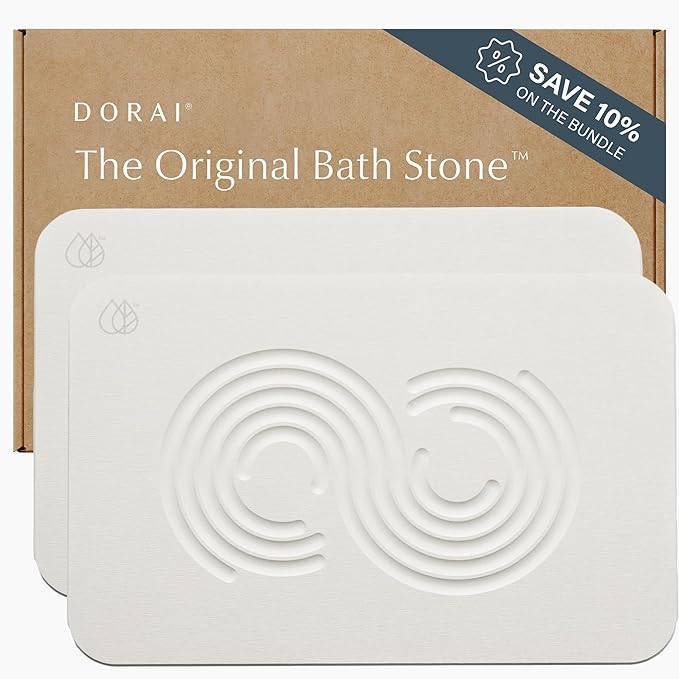 Dorai Home Bath Stone Mat 23.6"x15.4"| Luxury Diatomite Stone Bath Mat |Quickly Removes Water | Non-Slip, Quick-Dry Bath Mat for Bathroom | Zen Sandstone - 2 Pack