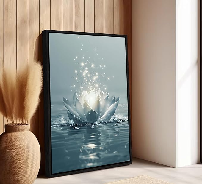 3Pcs Framed Zen Stones Lotus Spa Canvas Wall Art White Lotus Blooming on Stones Painting Picture Wall Decor Modern Spiritual Poster Print Artwork for Yoga Spa Meditation Spiritual Room Home Decoration