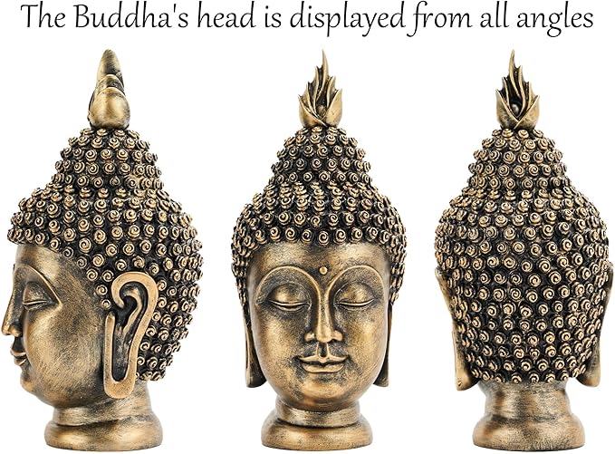 Buddha Head Statue Zen Meditation Decoration, 11 inch Resin Antique Golden Buddha Head Statue for Buddhist Spiritual Altar Decoration Buddhism Gifts