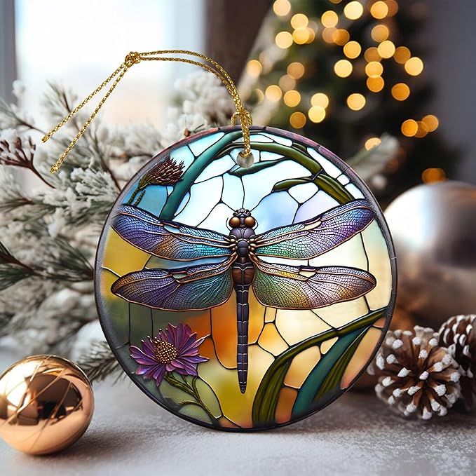 Touber Dragonfly Christmas Ornaments, Hanging Ornament, Christmas Tree Decor, Dragonfly Theme Gift - Pattern D