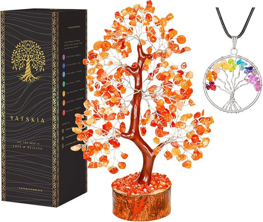 YATSKIA Carnelian Crystal Tree of Life - Bonsai Tree - Feng Shui Home Decor - Crystal Stones - Home Office Decor - Crystals Gifts for Women