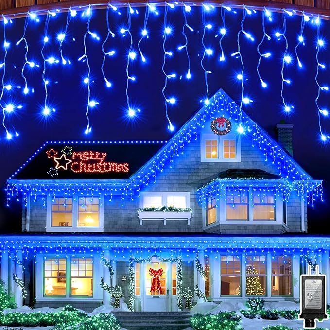 164FT 1620 LED Outdoor Christmas Lights - 360 Ice Drops, 12 Pro Modes with Timer Memory & Brightness, Waterproof Hanging Ice String Light for Holiday Wedding Garden Fence House Decor (Blue)