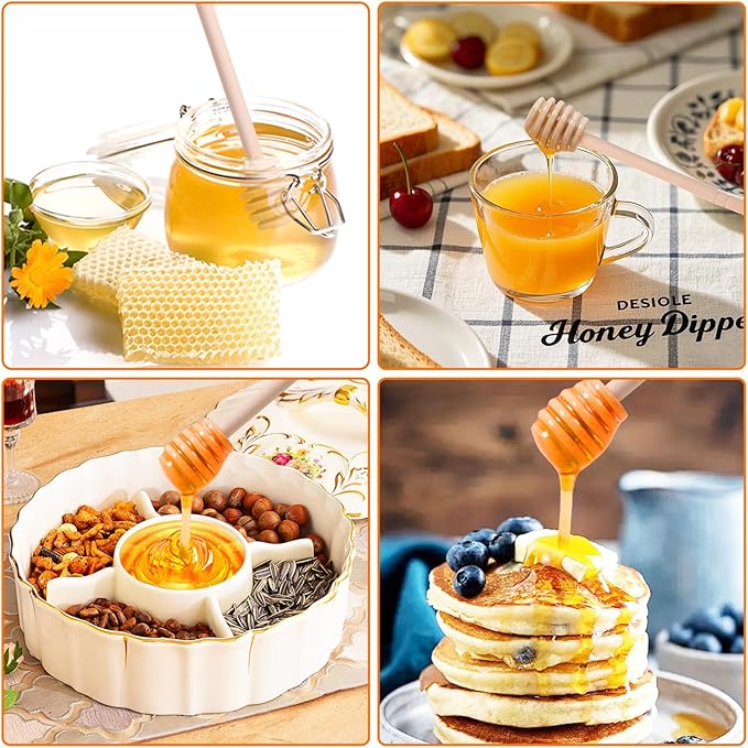 50 PCS Wooden Honey Sticks Dipper 6 Inch, Mini Honeycomb Honey Stirrer Stick For Honey Jar Dispense Drizzle Honey and Wedding Party Favors Gift