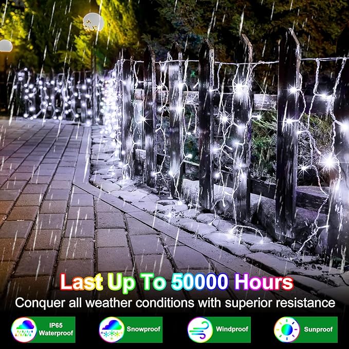 82FT 810 LED Christmas Lights 180 Ice Drops, 12 Lighting Modes and Timer Memory Dimmable, Outdoor Waterproof Hanging Ice String Light for Holiday Wedding Garden Fence House Outside Decor (Cool White)