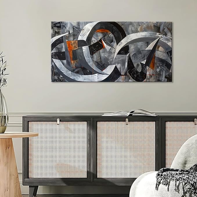 ZESTRILIA Abstract Black and White Wall Art for Living Room Office Gray Canvas Painting Prints Large Artwork Dining Bedroom Decor (40x20 Inches)