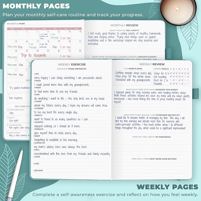 Clever Fox Self-Care Journal – Daily Reflection Notebook – Mental Health & Personal Development Planner, Meditation & Mood Log, A5 (Blue Surf)