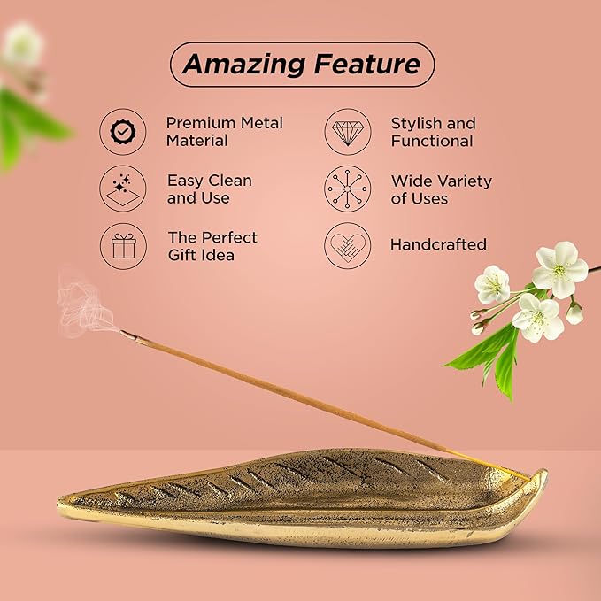 Raajsee Incense Holder Set with Nag Champa Incense Sticks 15gm,Curve Leaf Incense Stick Burner, Brass Incense Burner,Modern Stick Incense Holder for Yoga, Meditation,Home Décor Size 10x3 inch